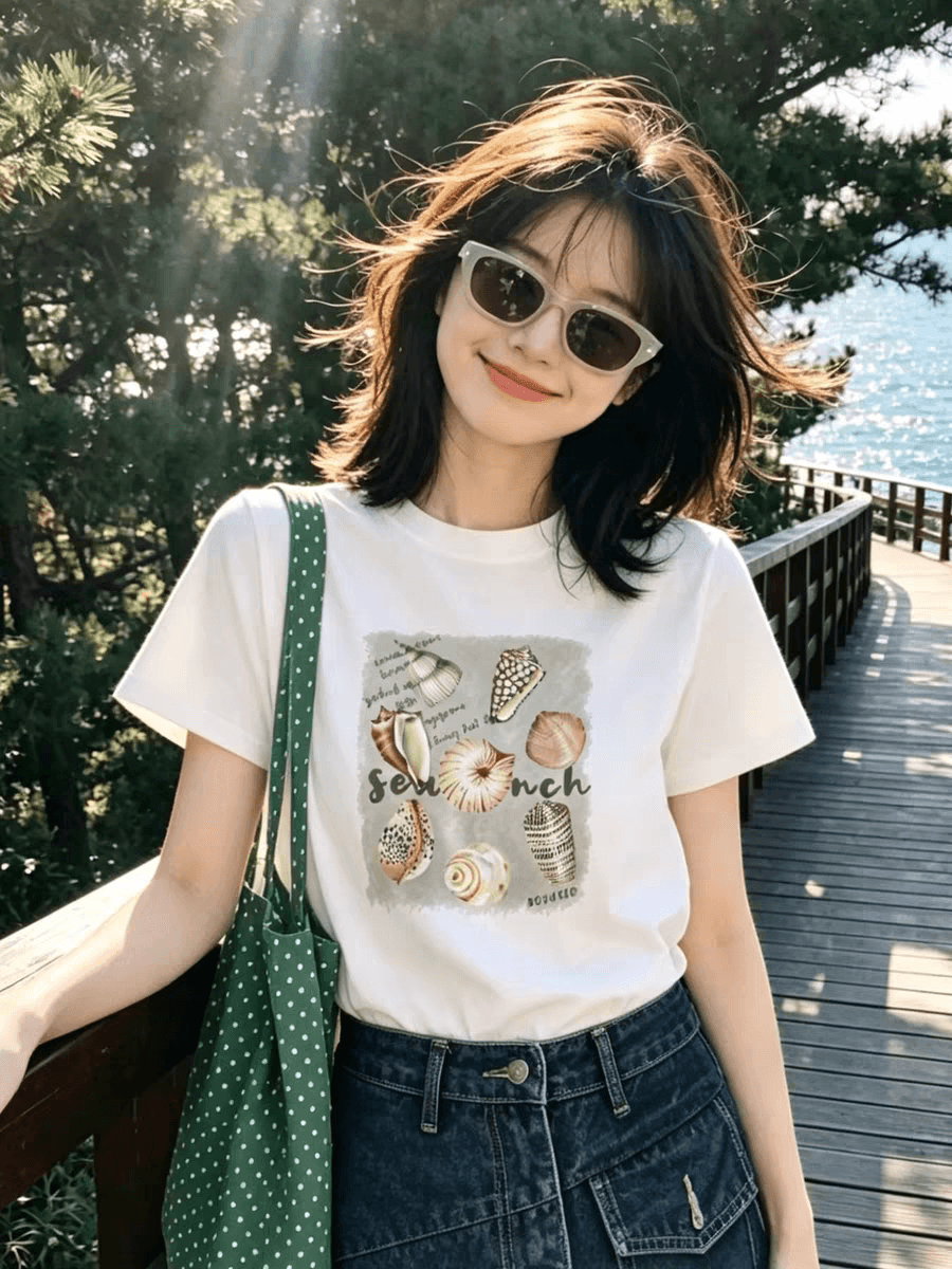 순면 반팔 티셔츠 여성 여름 2026 새로운 폭발 디자인 센스 작은 대중 아메리칸 루즈핏 긍정적 인 어깨 반소매 맨위 상세 이미지 3