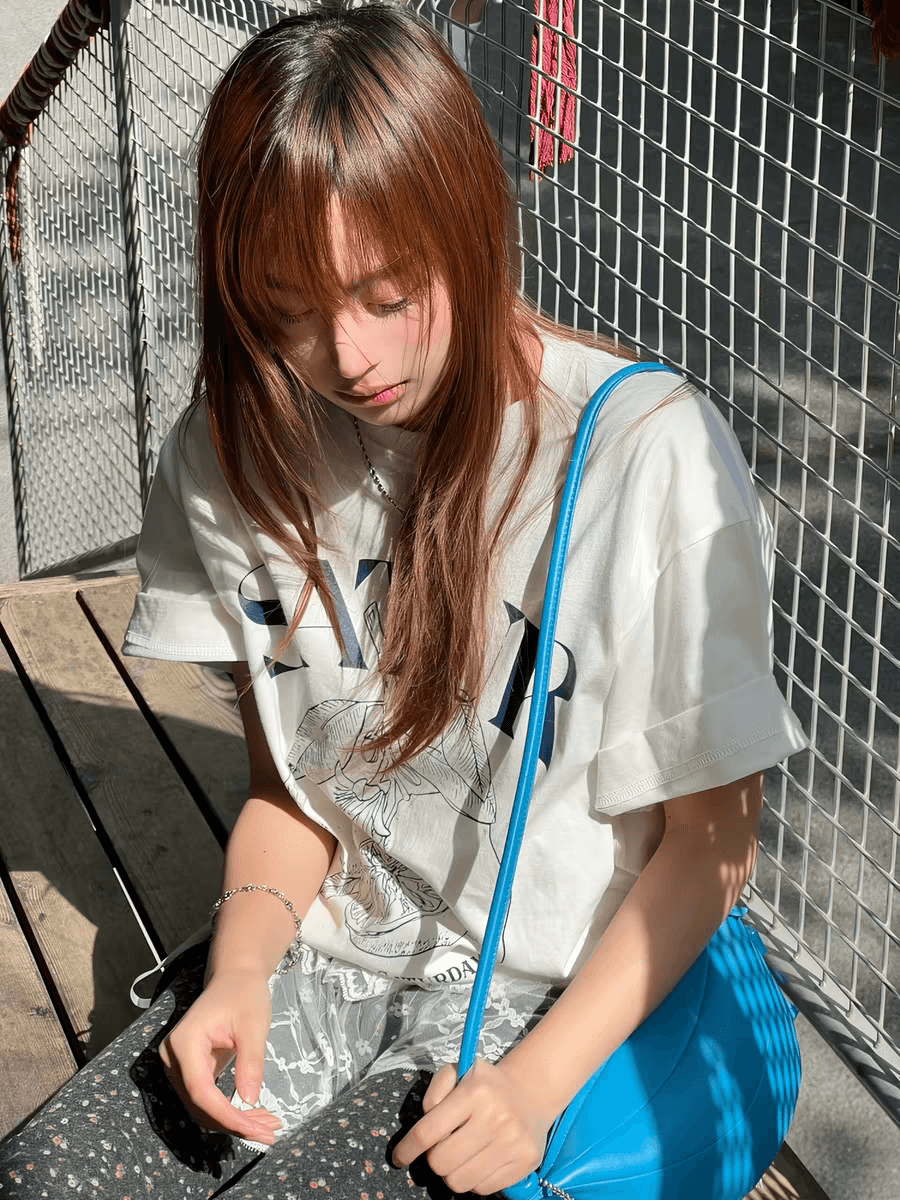 한국 ins 작은 대중 레트로 레몬 프린트 미니멀리즘 캐주얼 다용도 루즈핏 순면 편안함 여름 반팔 티셔츠 여성 상세 이미지 3
