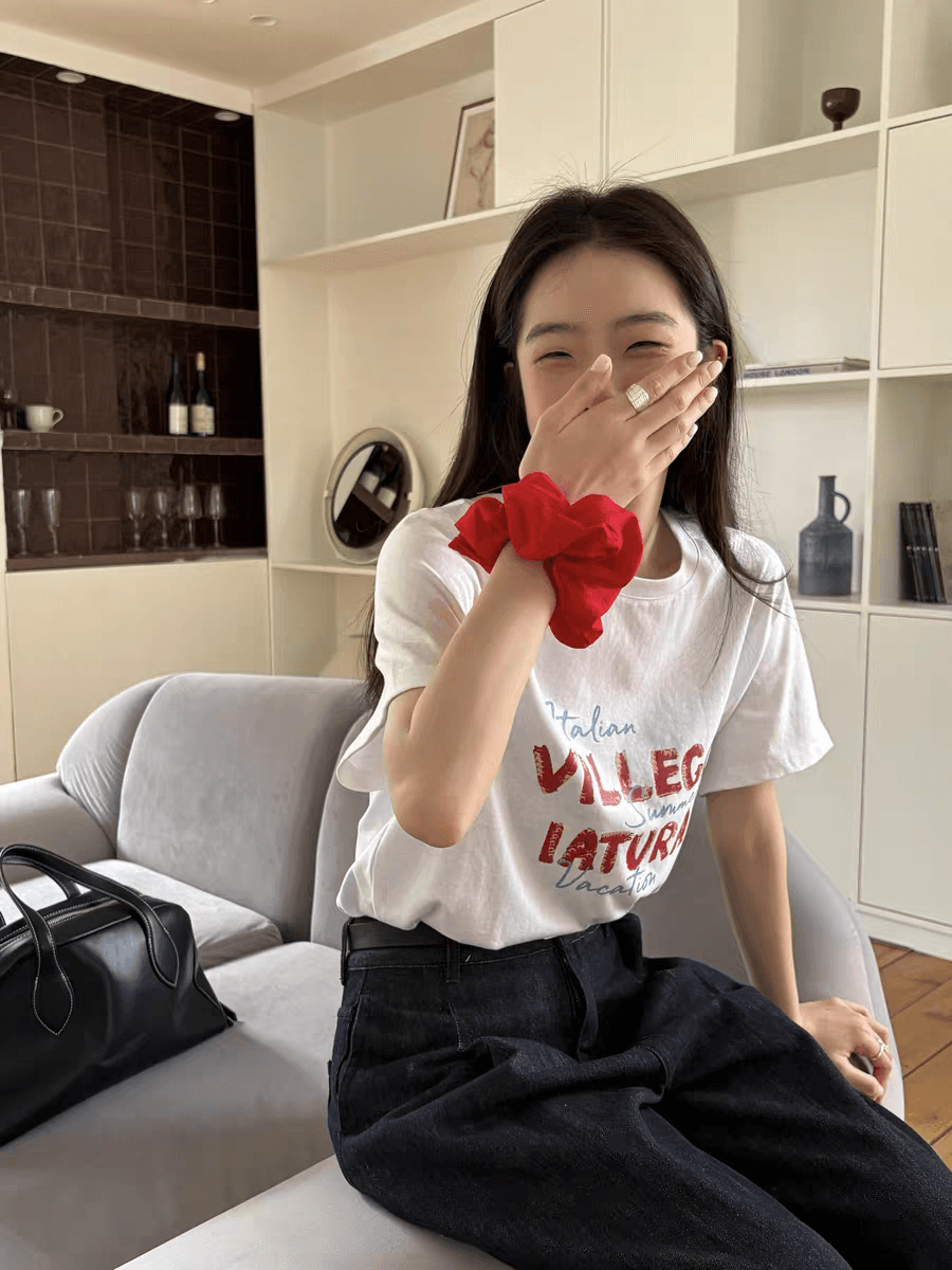 한국 ins 작은 대중 레트로 배색 알파벳 프린트 캐주얼 다용도 루즈핏 순면 편안함 여름 반팔 티셔츠 여성 상세 이미지 4