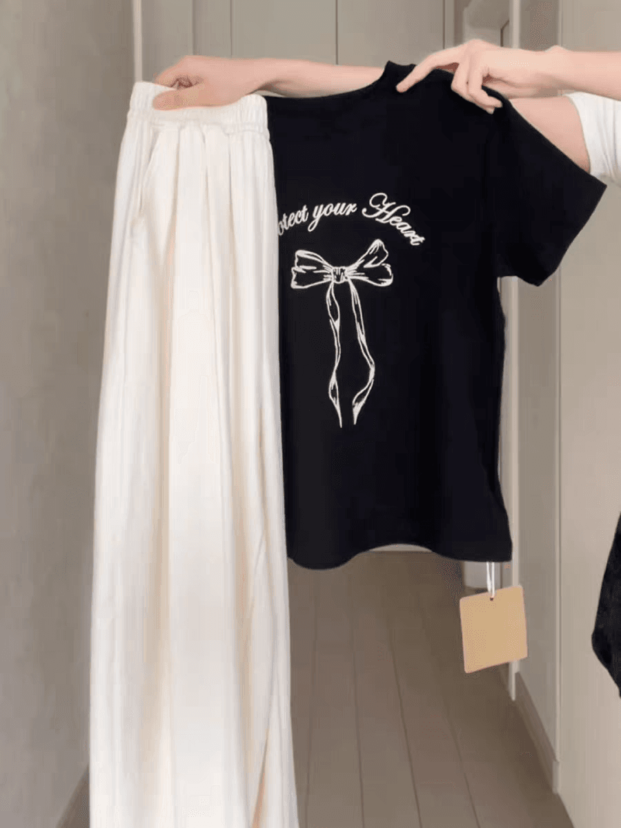 프린트 긍정적 인 어깨 반팔 티셔츠 여성 여름 여름 시즌 새로운 작은 대중 아메리칸 순면 슬림해 보이는 동정 맨위 상세 이미지 2