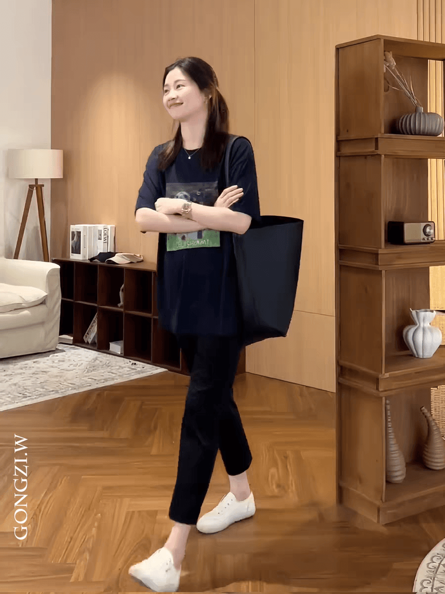 200그램 빗질하다 닫기 경기 가을 방적 순면 이후 패키지 기사 봄 여름 루즈핏 긍정적 인 어깨 프린트 반팔 티셔츠 상세 이미지 4