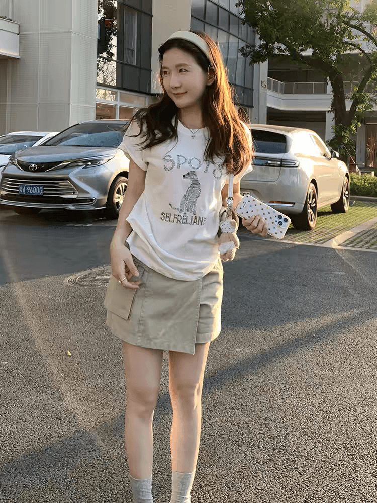 국가 ins 작은 대중 레트로 배색 알파벳 프린트 캐주얼 다용도 루즈핏 순면 편안함 여름 반팔 티셔츠 여성 이미지 2