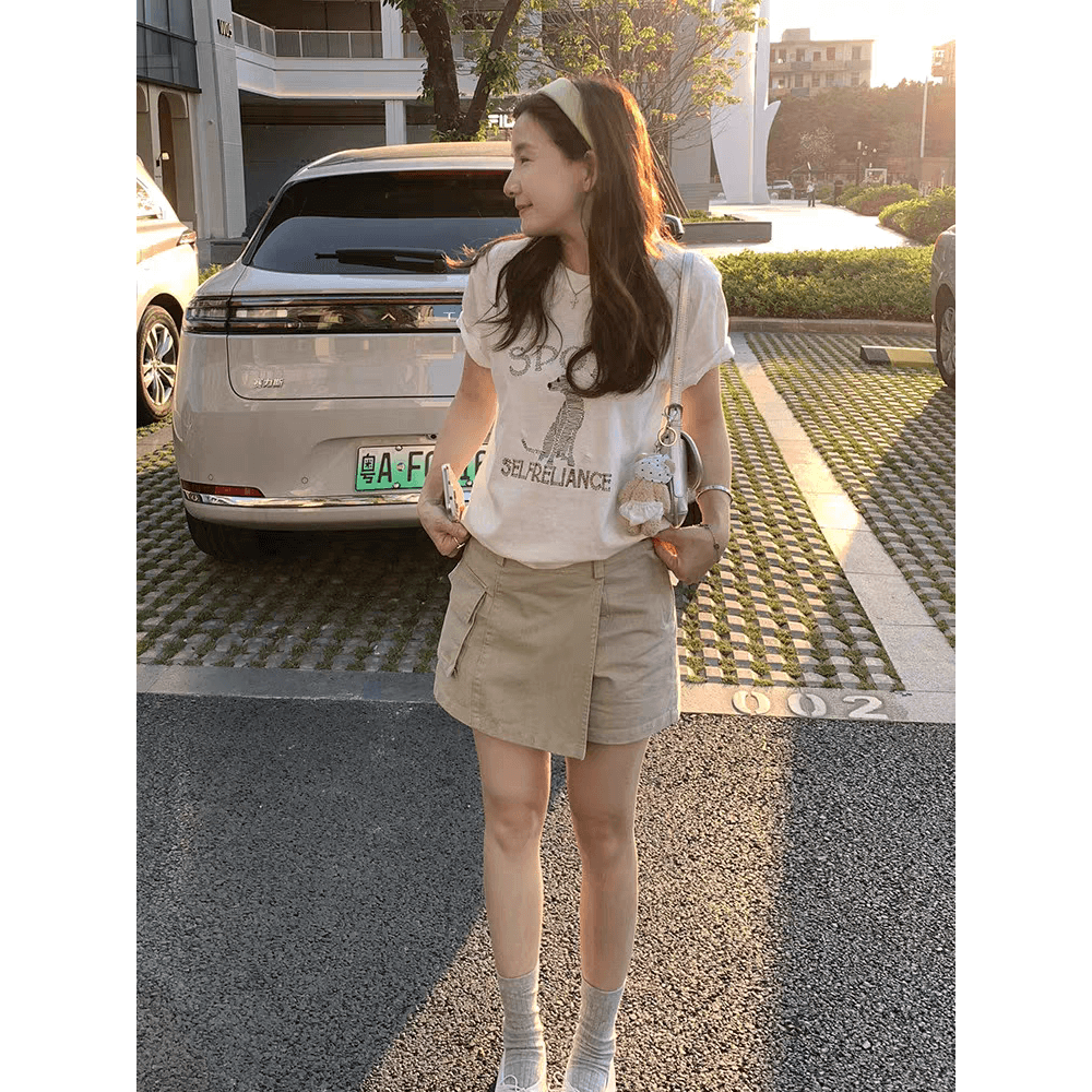 국가 ins 작은 대중 레트로 배색 알파벳 프린트 캐주얼 다용도 루즈핏 순면 편안함 여름 반팔 티셔츠 여성 이미지 5