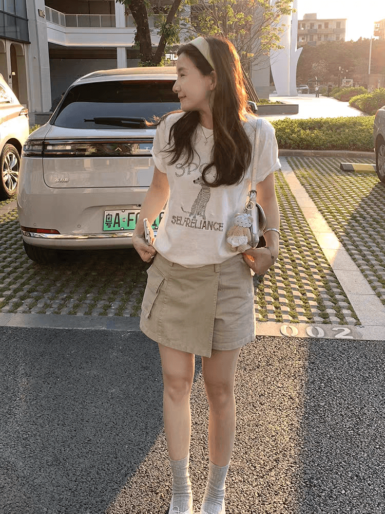 국가 ins 작은 대중 레트로 배색 알파벳 프린트 캐주얼 다용도 루즈핏 순면 편안함 여름 반팔 티셔츠 여성 상세 이미지 6