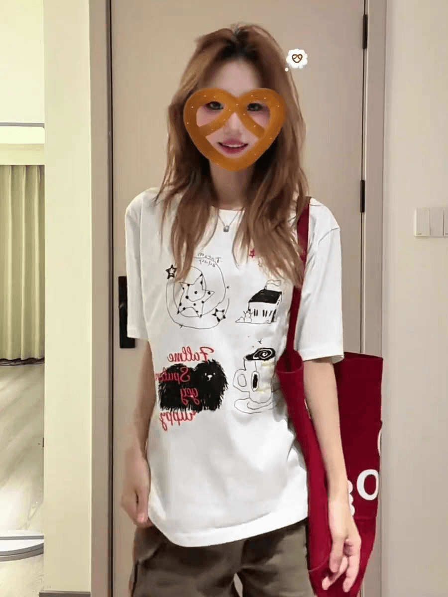 경관 그림 21 순면 210 그램 이후 패키지 칼라 여름 드레스 한 부서 반팔 티셔츠 여성 한국 스타일 루즈핏 빅 사이즈 프린트