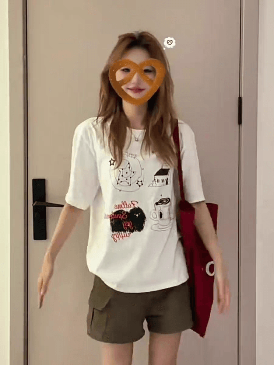 경관 그림 21 순면 210 그램 이후 패키지 칼라 여름 드레스 한 부서 반팔 티셔츠 여성 한국 스타일 루즈핏 빅 사이즈 프린트 상세 이미지 5