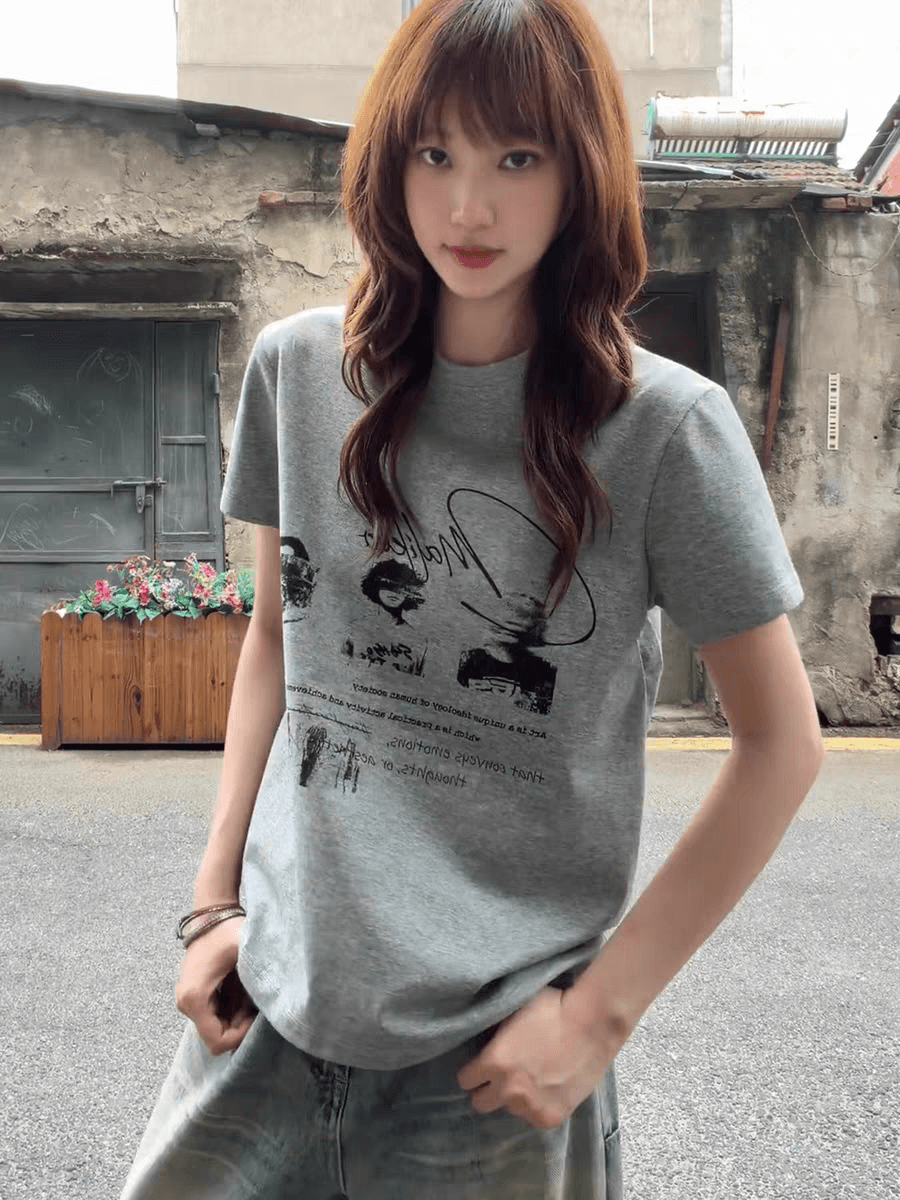 경관 그림 21 순면 210 그램 이후 패키지 칼라 여름 드레스 한 부서 반팔 티셔츠 여성 한국 스타일 루즈핏 빅 사이즈 프린트