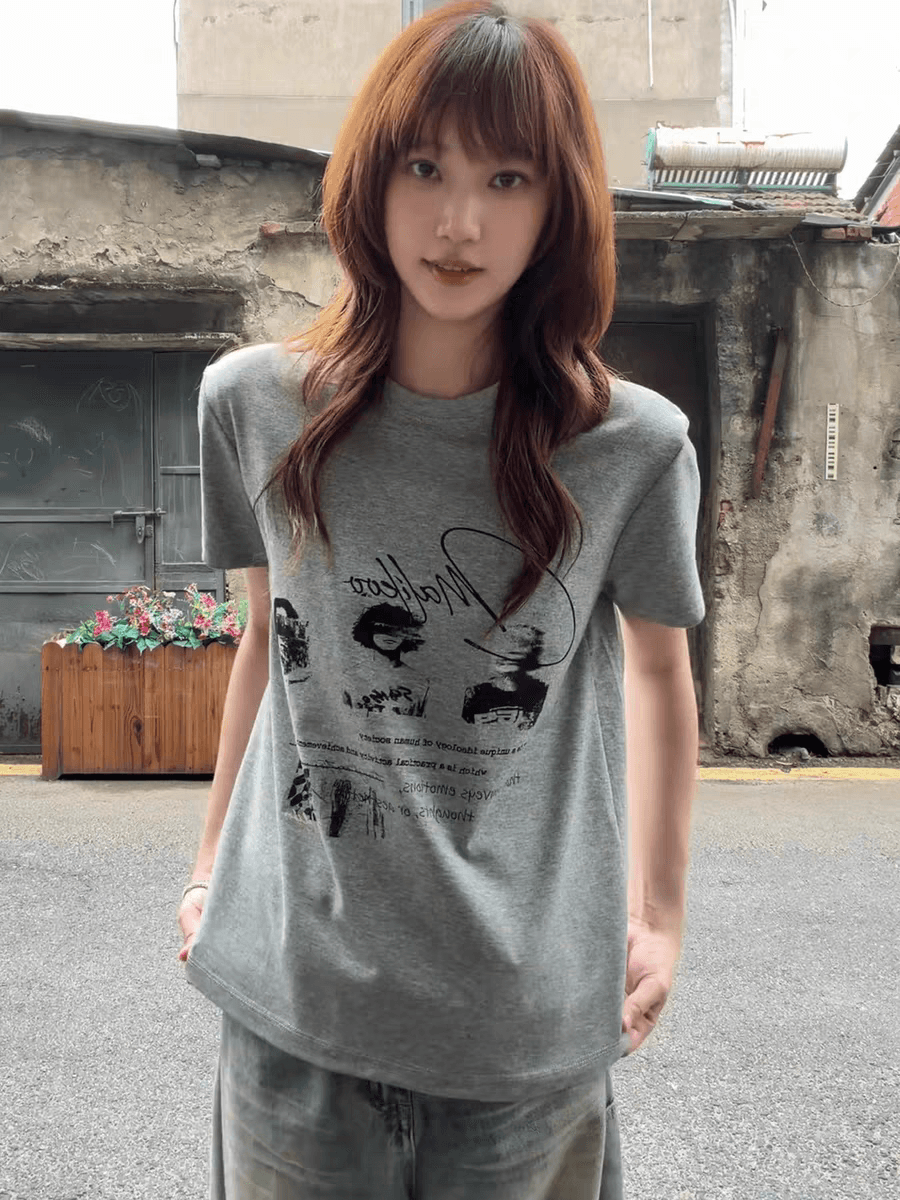경관 그림 21 순면 210 그램 이후 패키지 칼라 여름 드레스 한 부서 반팔 티셔츠 여성 한국 스타일 루즈핏 빅 사이즈 프린트 이미지 2