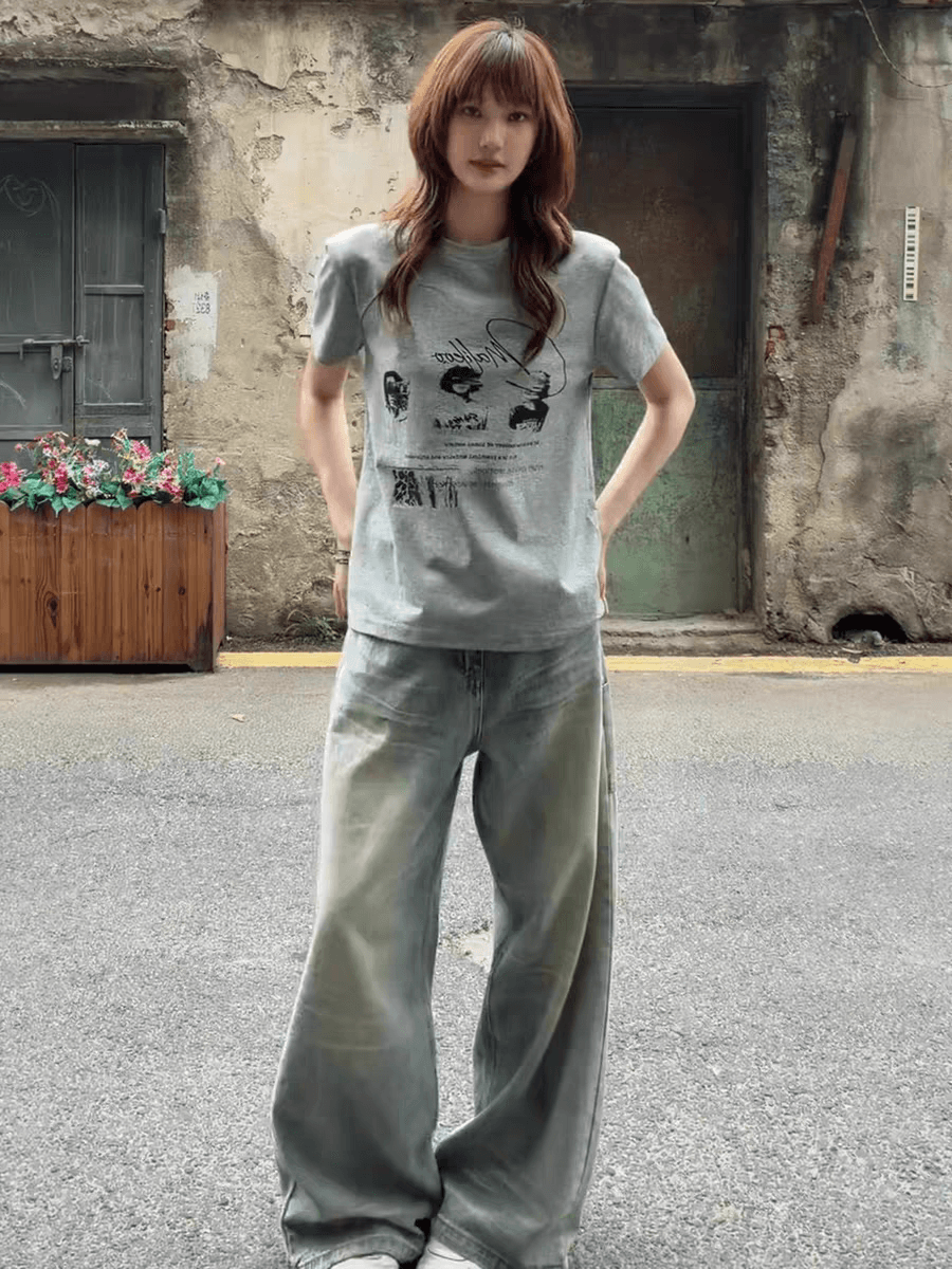 경관 그림 21 순면 210 그램 이후 패키지 칼라 여름 드레스 한 부서 반팔 티셔츠 여성 한국 스타일 루즈핏 빅 사이즈 프린트 이미지 3