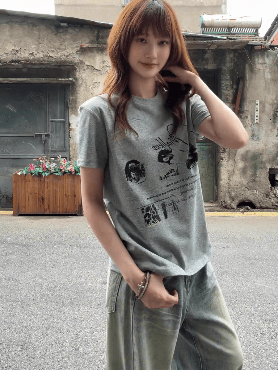 경관 그림 21 순면 210 그램 이후 패키지 칼라 여름 드레스 한 부서 반팔 티셔츠 여성 한국 스타일 루즈핏 빅 사이즈 프린트 상세 이미지 6