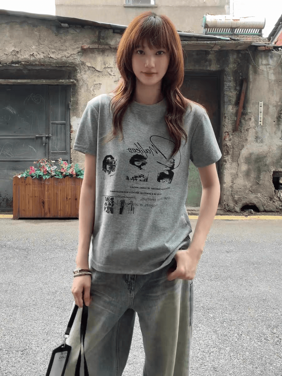 경관 그림 21 순면 210 그램 이후 패키지 칼라 여름 드레스 한 부서 반팔 티셔츠 여성 한국 스타일 루즈핏 빅 사이즈 프린트 상세 이미지 7