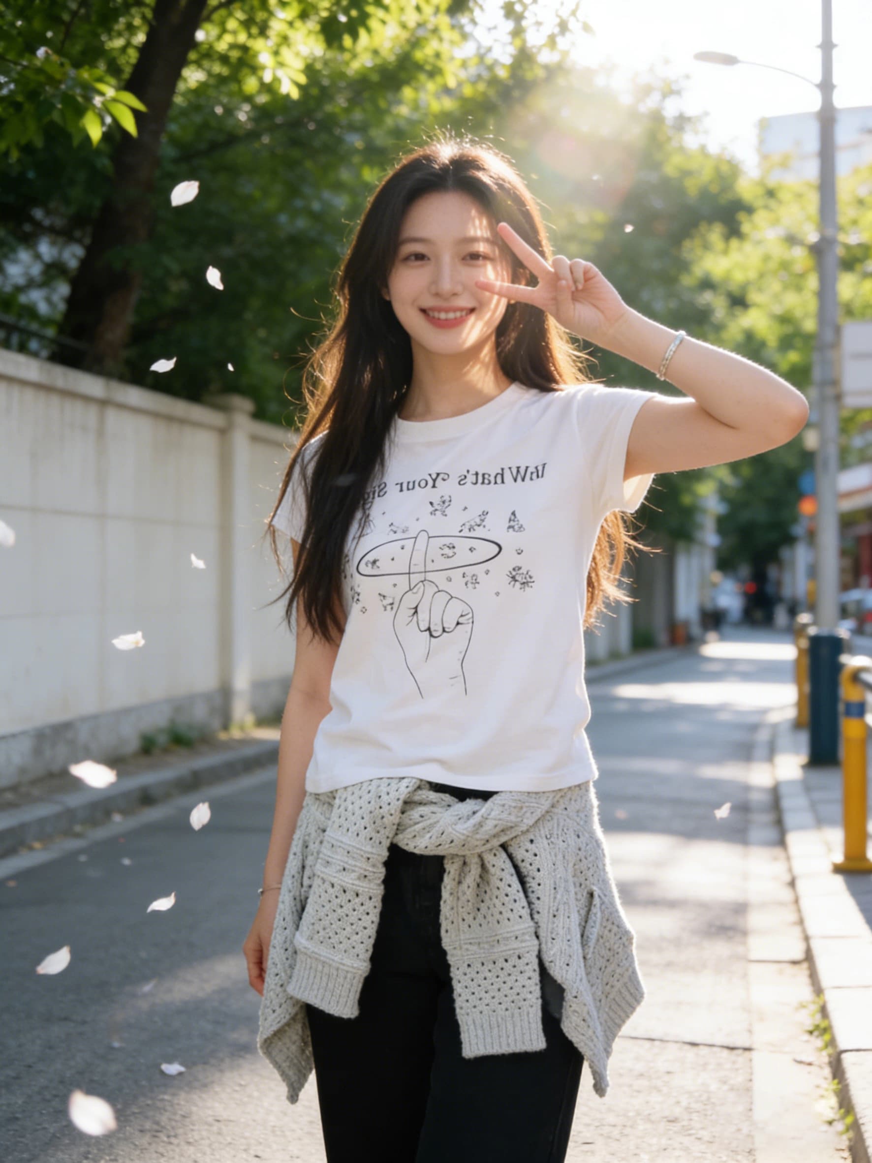 프린트 반팔 티셔츠 여름 소녀 슬림해 보이는 다용도 긍정적 인 어깨 라운드 넥 맨위 이미지 2