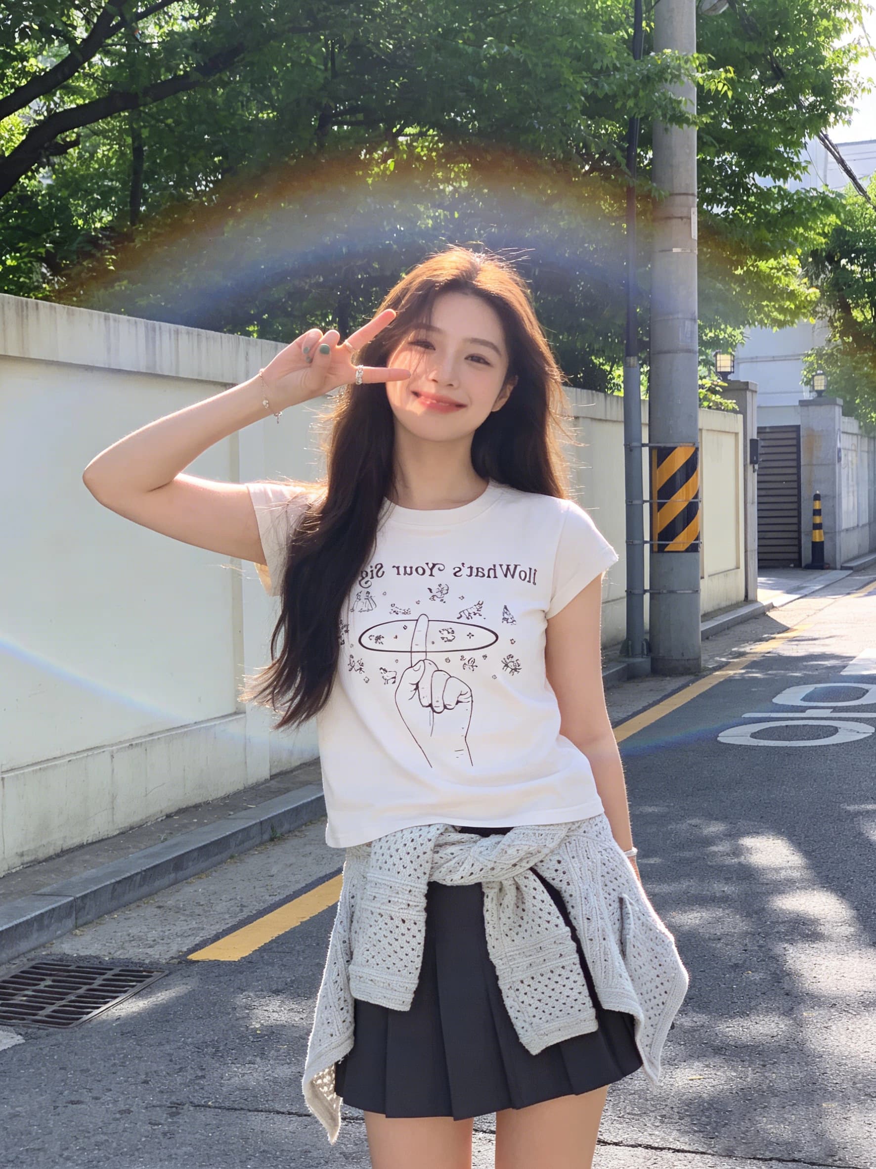 프린트 반팔 티셔츠 여름 소녀 슬림해 보이는 다용도 긍정적 인 어깨 라운드 넥 맨위 상세 이미지 5