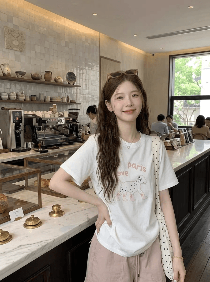 순면 반팔 티셔츠 여성 여름 2026 한국 스타일 새로운 디자인 센스 프린트 루즈핏 빅 사이즈 oversize 맨위 이미지 3