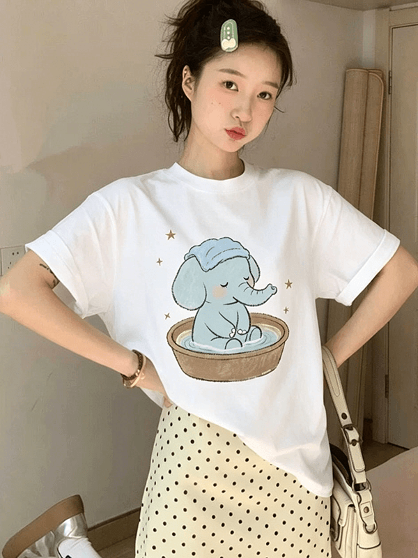 순면 반팔 티셔츠 여성 여름 2026 한국 스타일 새로운 디자인 센스 프린트 루즈핏 빅 사이즈 oversize 맨위