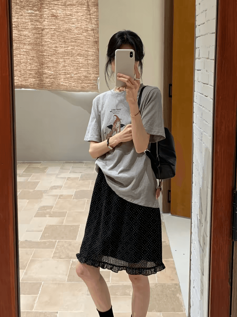 ins 일본식 재미있는 만화 프린트 루즈핏 반팔 티셔츠 여성 여름 라운드 넥 oversize 동정 맨위 상세 이미지 4