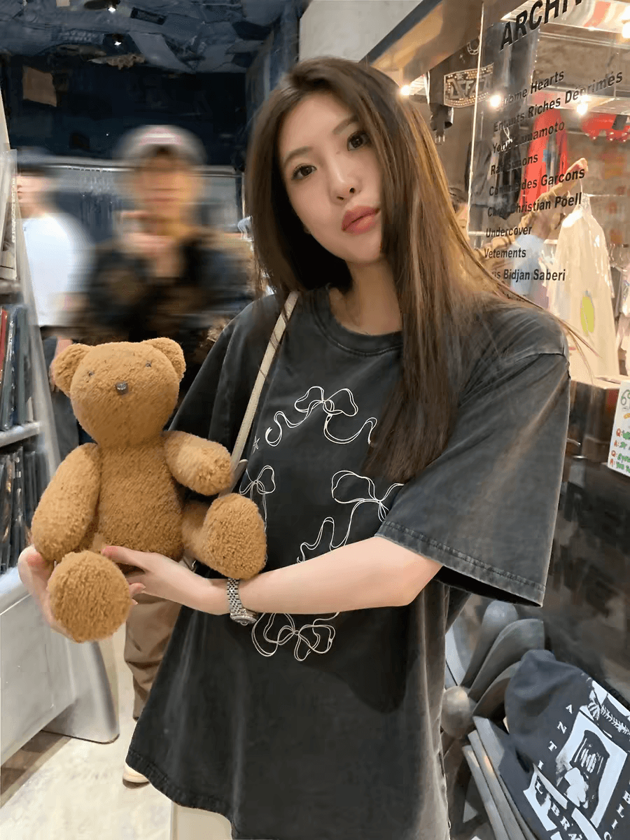 순면 230 크 눈꽃 왁스 염색 워싱 마 오래된 반팔 면 티셔츠 남녀 여름 이미지 3