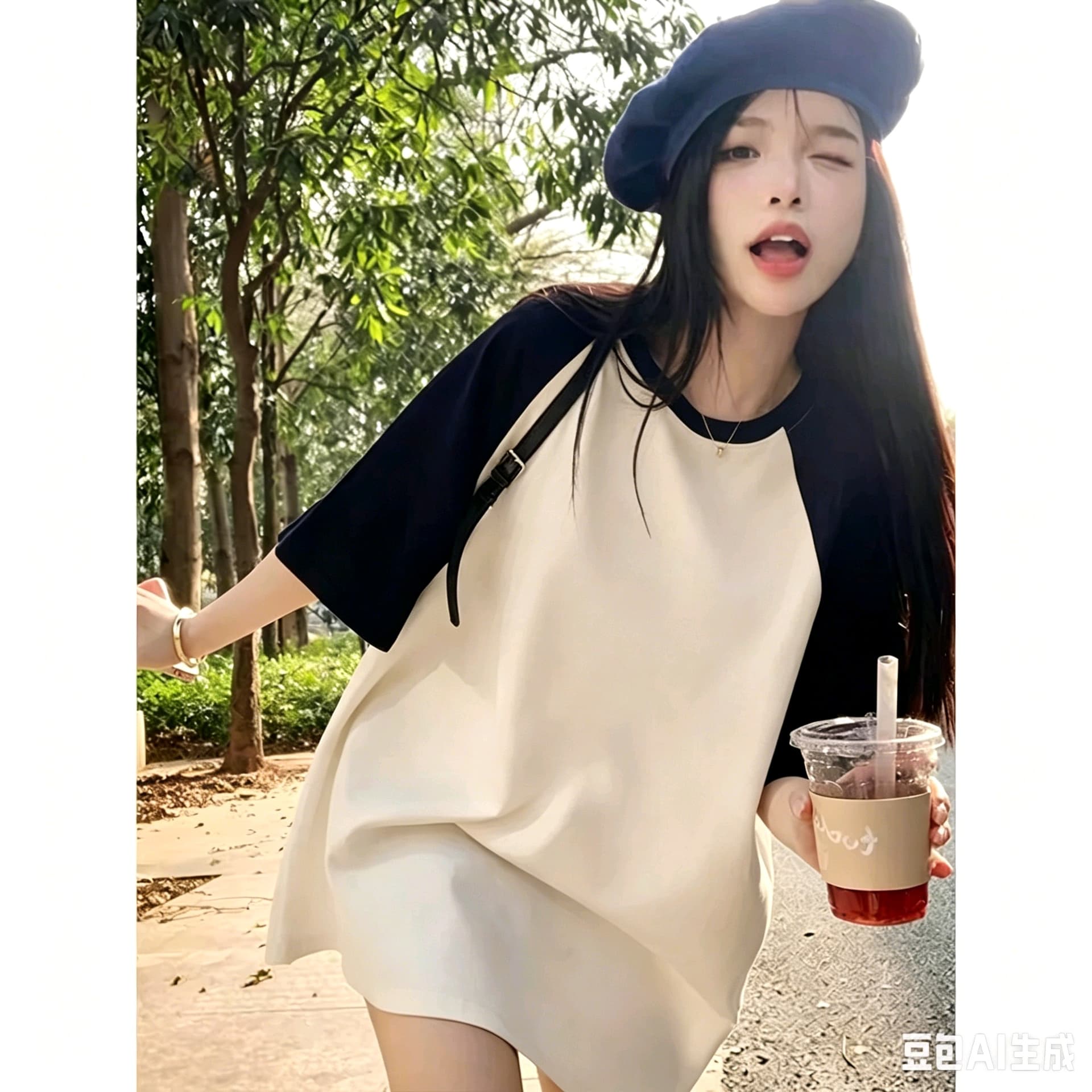 아메리칸 삽입 어깨 반팔 티셔츠 여성 대 어린이 여름 중학교 고등학생 루즈핏 반소매 순면 맨위 기본 셔츠 이미지 3