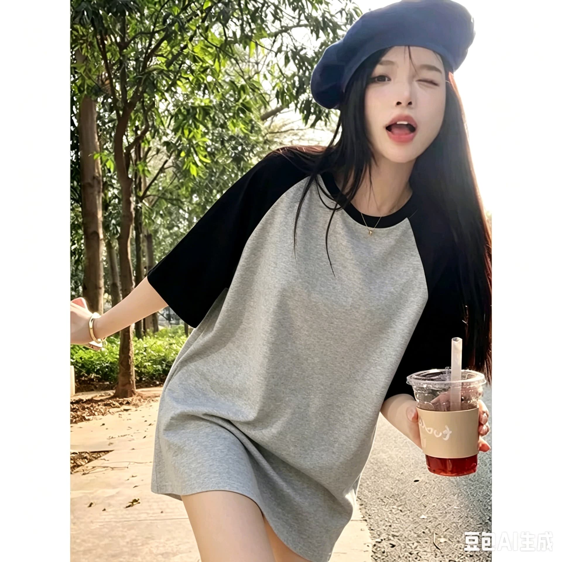 아메리칸 삽입 어깨 반팔 티셔츠 여성 대 어린이 여름 중학교 고등학생 루즈핏 반소매 순면 맨위 기본 셔츠 이미지 4