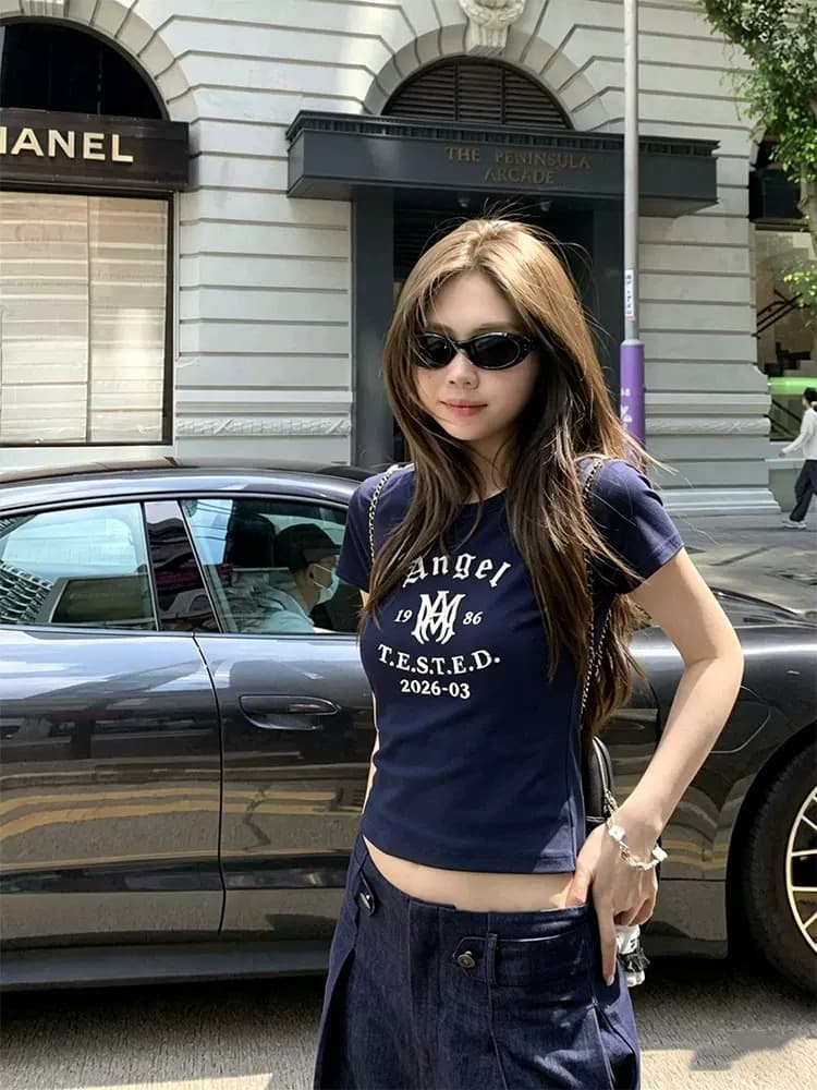 40 220 그램 빗질하다 92 면 8 암모니아 Lun 이후 패키지 칼라 몸매 가꾸기 슬림해 보이는 긍정적 인 어깨 반팔 티셔츠 여성