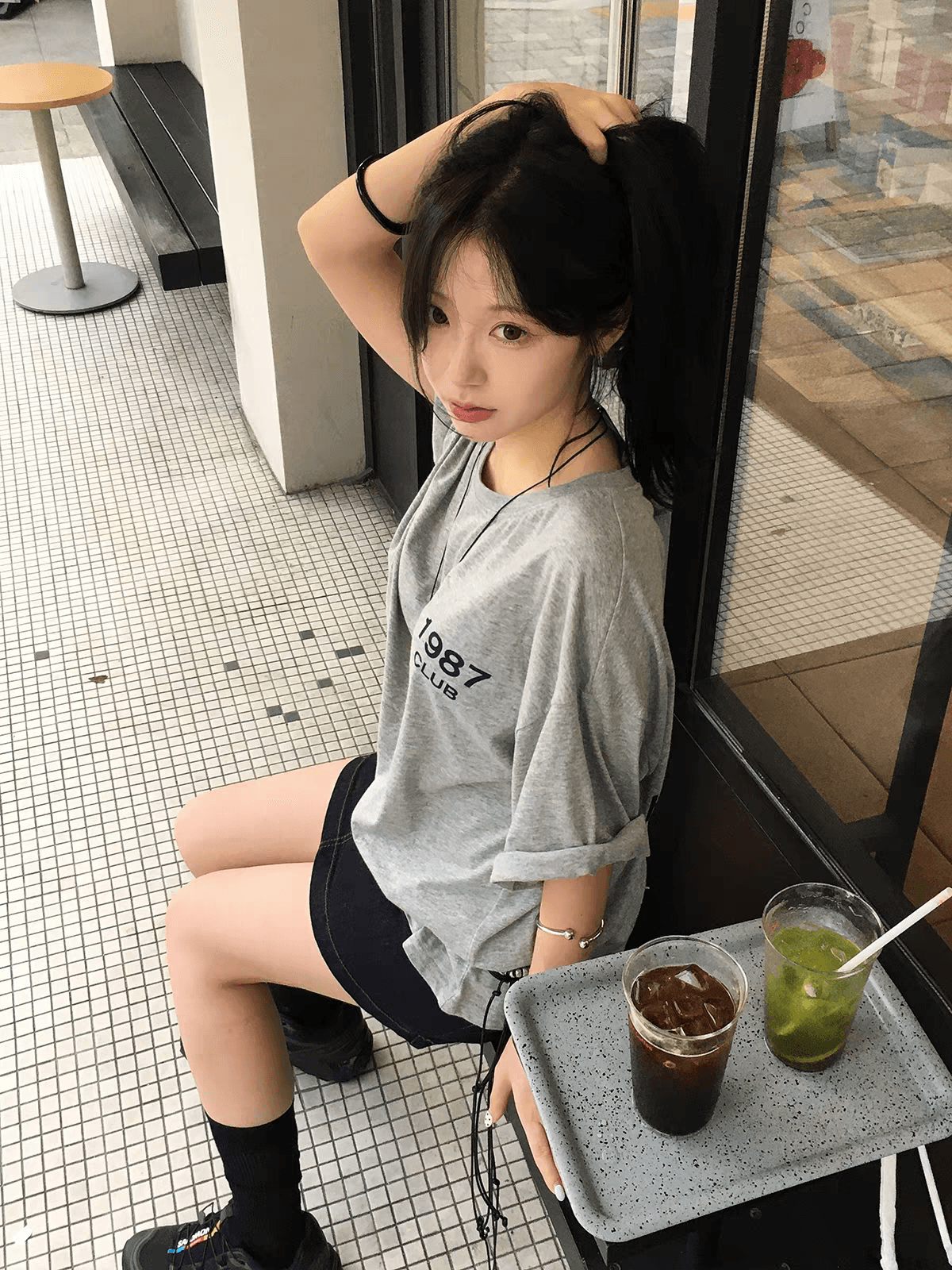 한 부서 ins 바람 미니멀리즘 프린트 알파벳 반팔 캐주얼 티셔츠 루즈핏 다용도 순면 맨위 여성 이미지 2