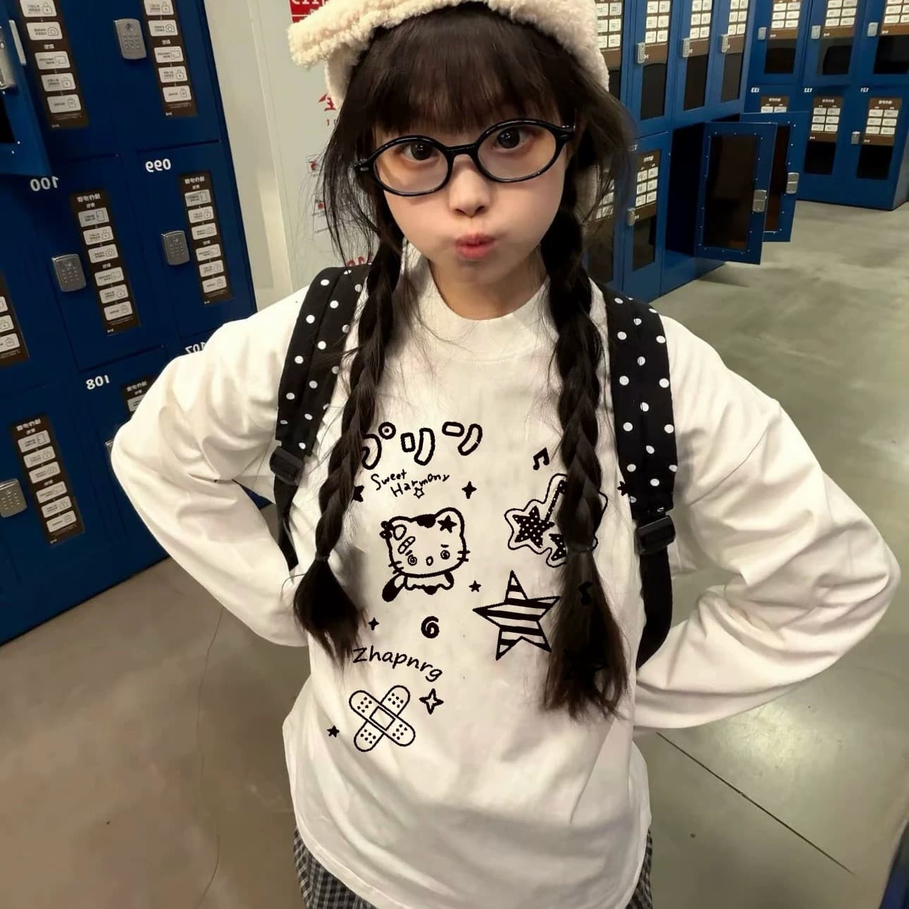 21 순면 이후 패키지 칼라 프린트 긴팔 티셔츠 여성 루즈핏 라운드 넥 맨위 상세 이미지 6