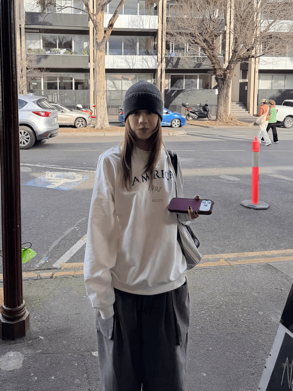 순면 복합 비 시장 모방 면 한 부서 알파벳 프린트 라운드 넥 긴팔 후드티 여성 2026 새로운 고급 센스