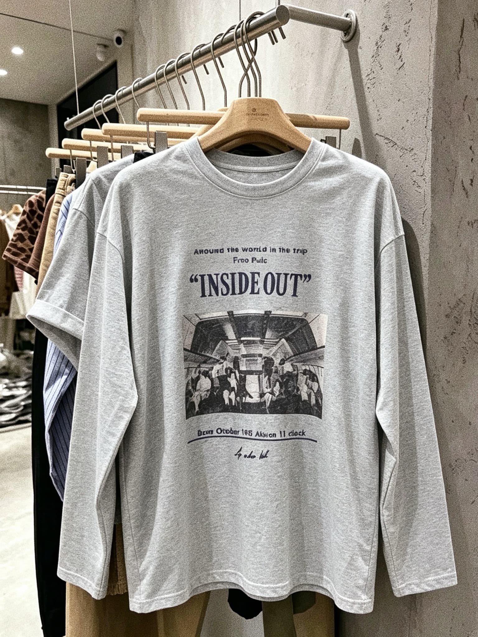 회색 긴팔 티셔츠 여성 이른 가을 새로운 한 부서 알파벳 프린트 순면 느긋한 바람 루즈핏 맨위 이미지 4