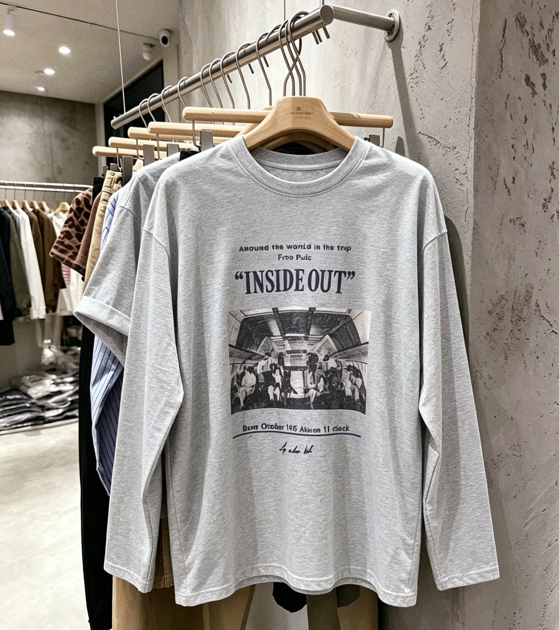 회색 긴팔 티셔츠 여성 이른 가을 새로운 한 부서 알파벳 프린트 순면 느긋한 바람 루즈핏 맨위 상세 이미지 3