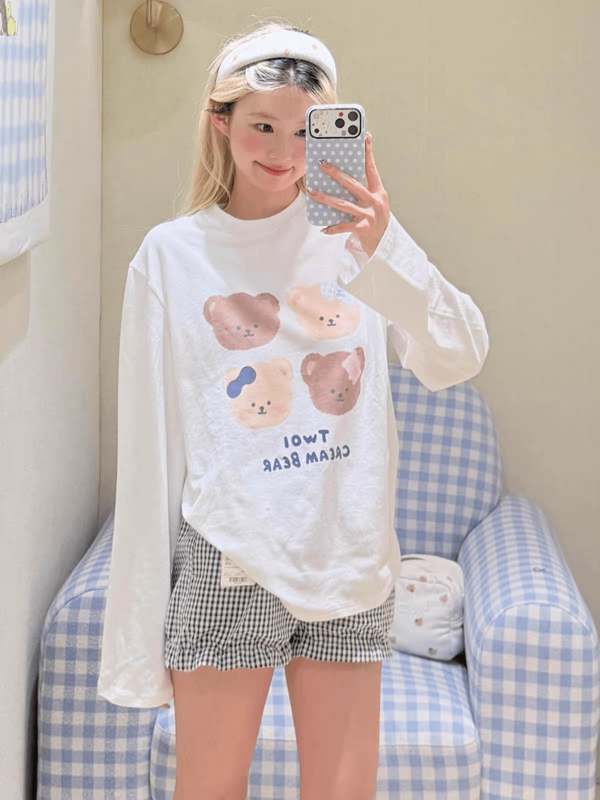 한 부서 ins 작은 대중 우유 씽 하는 소리 작은 곰 만화 프린트 느긋한 캐주얼 루즈핏 인사이드 가져 가라. 만나는 긴팔 티셔츠 맨위 상세 이미지 5