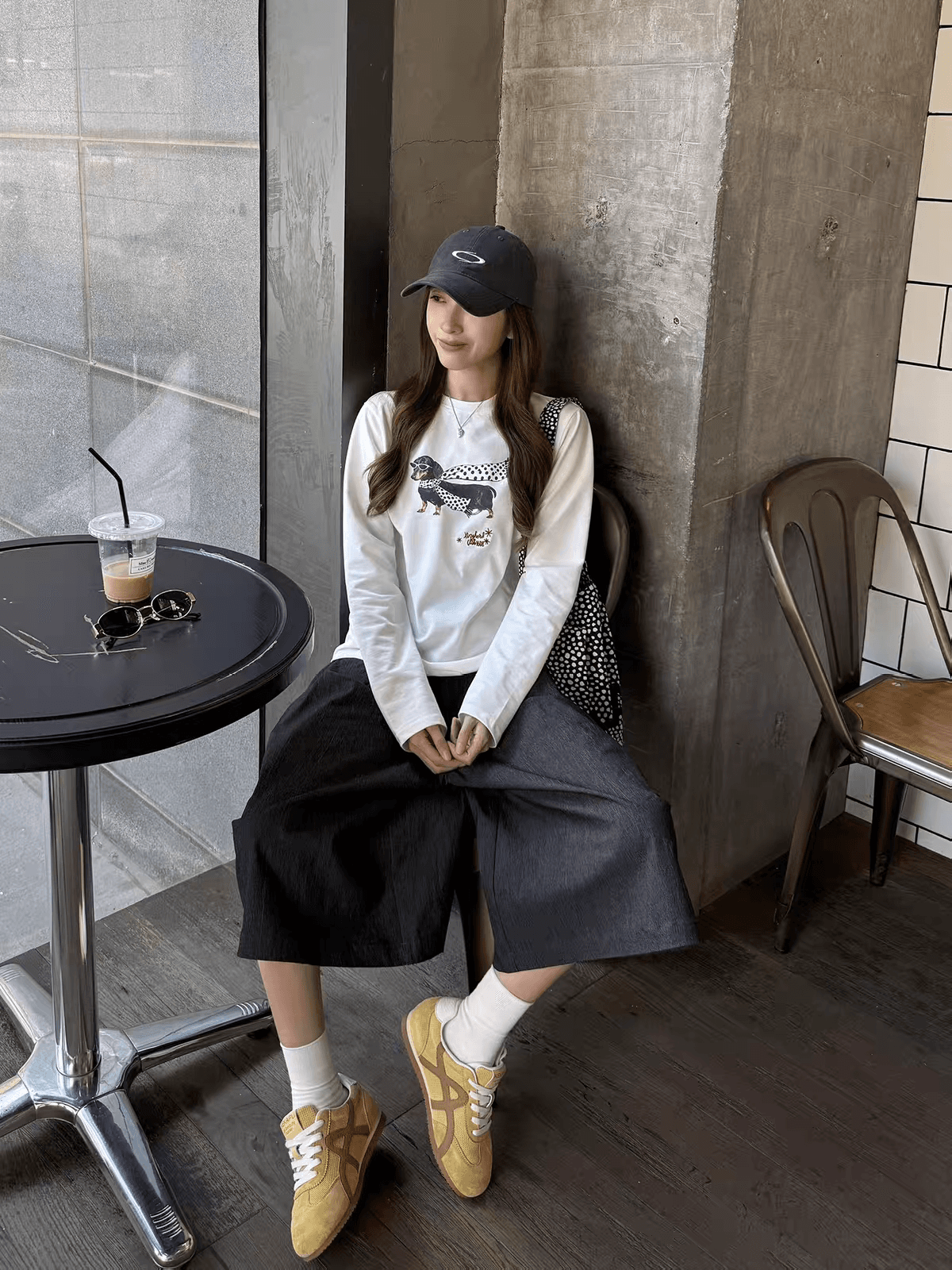 한 부서 ins 작은 대중 강아지 프린트 긴팔 티셔츠 여성 이른 가을 루즈핏 슬림해 보이는 느긋한 다용도 귀여운 캐주얼 맨위 상세 이미지 4