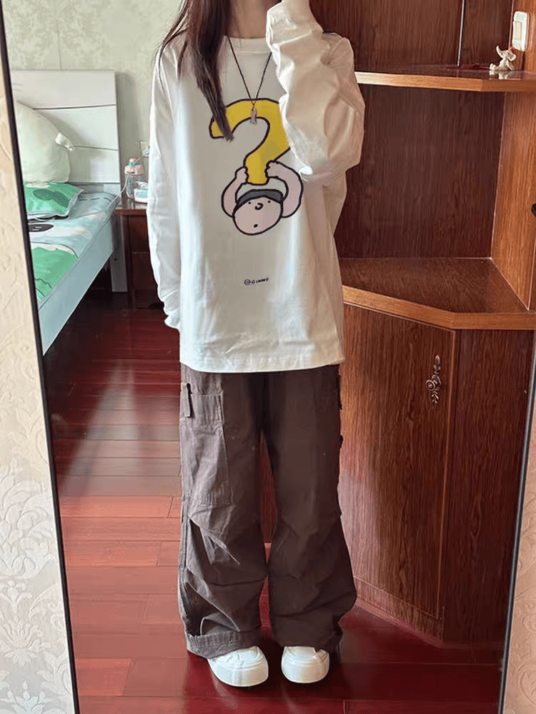 아메리칸 순면 화이트 긴팔 티셔츠 여성 봄 가을 루즈핏 느긋한 바람 디자인 센스 작은 대중 이른 가을 그레이트 봐. 의류 이미지 3