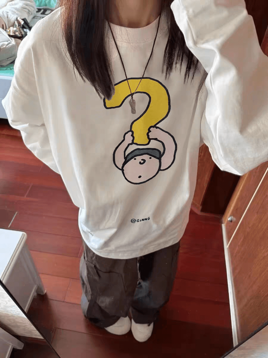 아메리칸 순면 화이트 긴팔 티셔츠 여성 봄 가을 루즈핏 느긋한 바람 디자인 센스 작은 대중 이른 가을 그레이트 봐. 의류 이미지 4