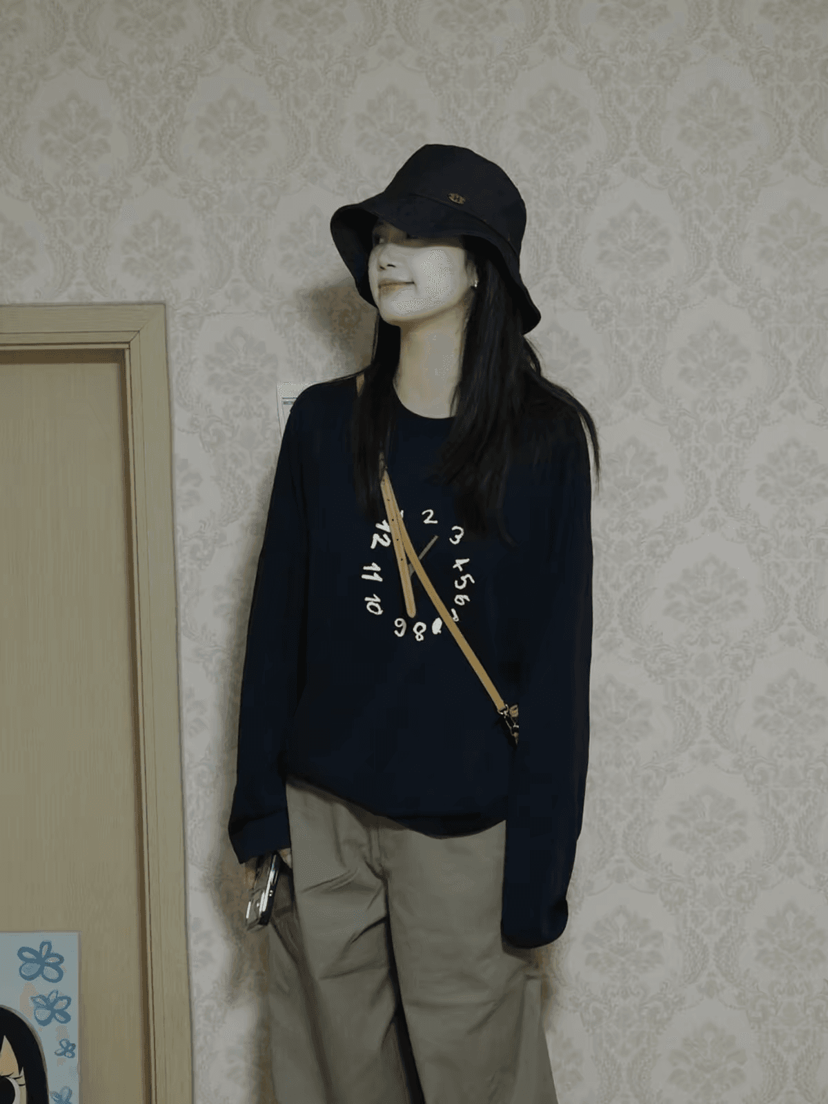한국 스타일 창의성 시계 프린트 긴팔 티셔츠 여성 봄 가을 루즈핏 편안함 연령 감소 다용도 셔츠 트렌디 상세 이미지 2