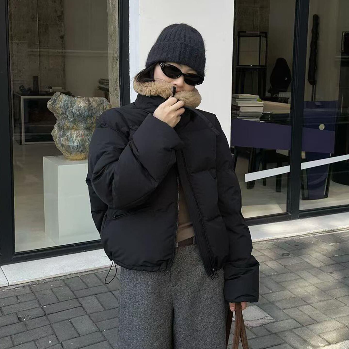 대외 무역 양털 스탠드 칼라 면 의류 오토바이 서비스 학생 패딩 재킷 배색 후드 아래 면화 의류 커플 재킷 이미지 5