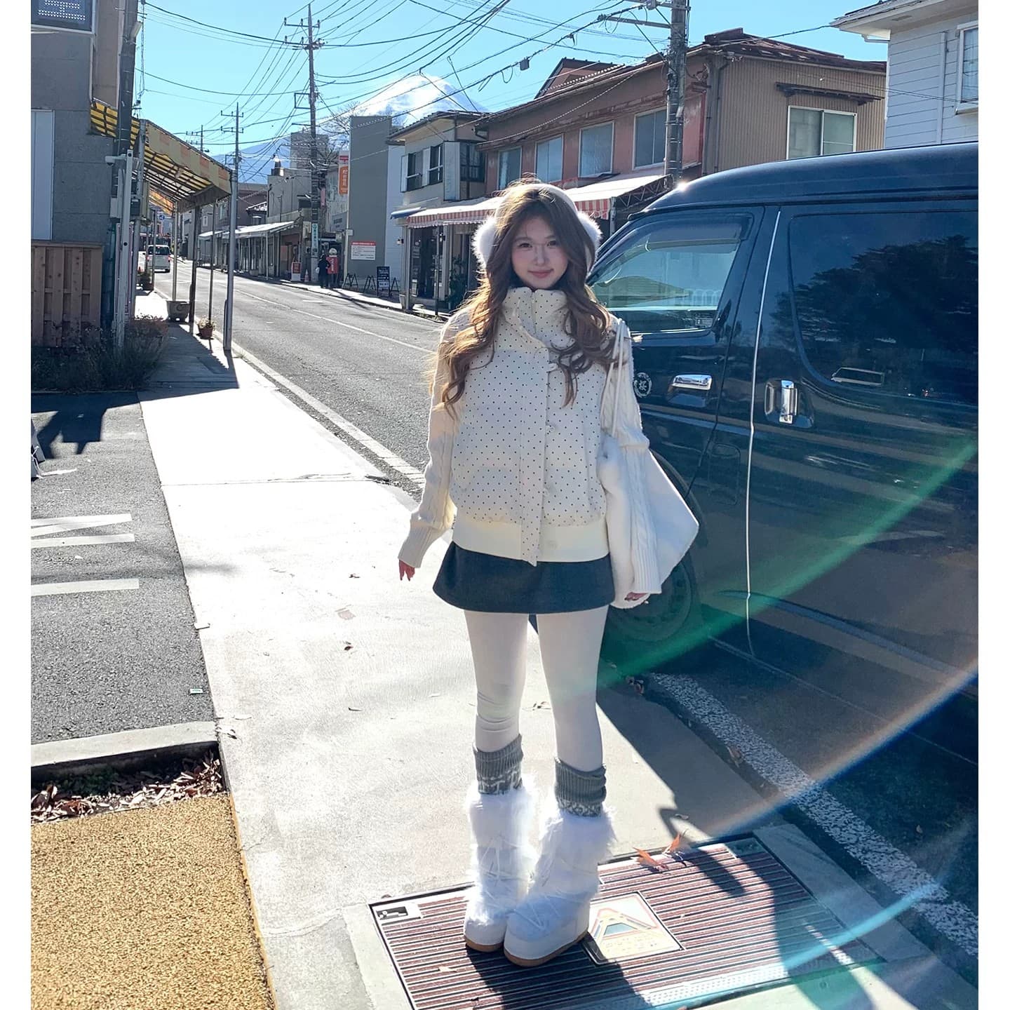 코듀로이 도트 무늬 다운 재킷 여성 니트 슬리브 겨울 새로운 두꺼운 루즈핏 스웨터 패딩 재킷 쇼트 스타일 재킷 상세 이미지 4