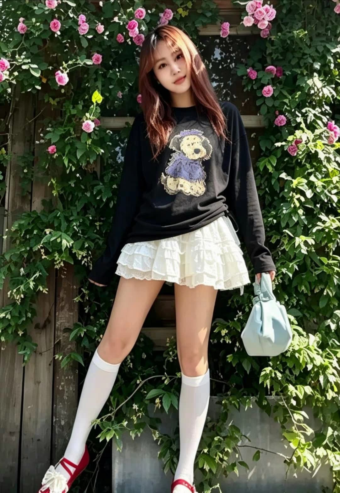 가을 한국 스타일 패션 만화 강아지 프린트 라운드 넥 긴팔 티셔츠 여성 의류 루즈핏 슬림해 보이는 다용도 만나는 맨위 상세 이미지 2