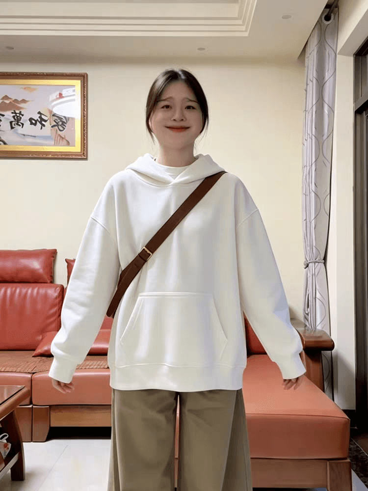 후아 면 순면 비 시장 모방 면 원단 후드 티 스웨터 여성 2026 가을 새로운 고급 센스 루즈핏 작은 대중 상세 이미지 3