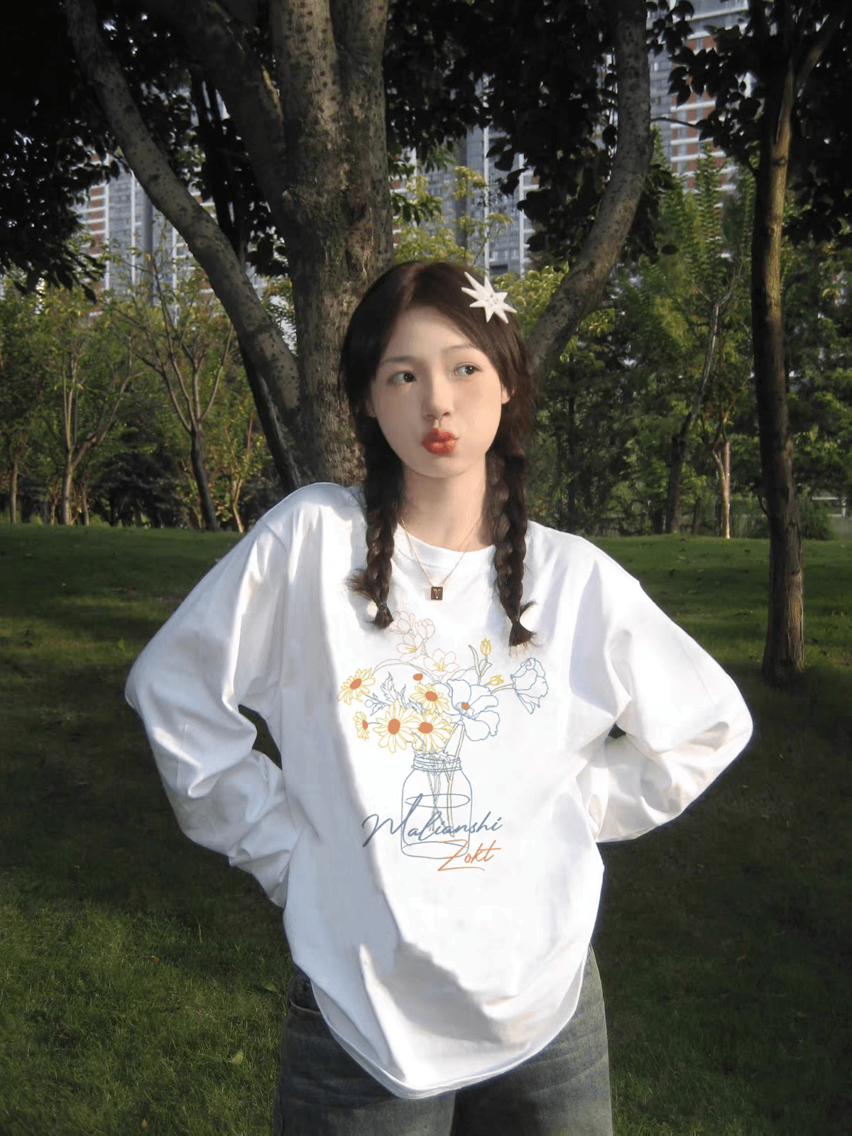 아메리칸 레트로 홍콩 느낌 chic 화이트 긴팔 티셔츠 여성 이른 가을 디자인 센스 작은 대중 루즈핏 느긋한 바람 맨위 트렌디 상세 이미지 3