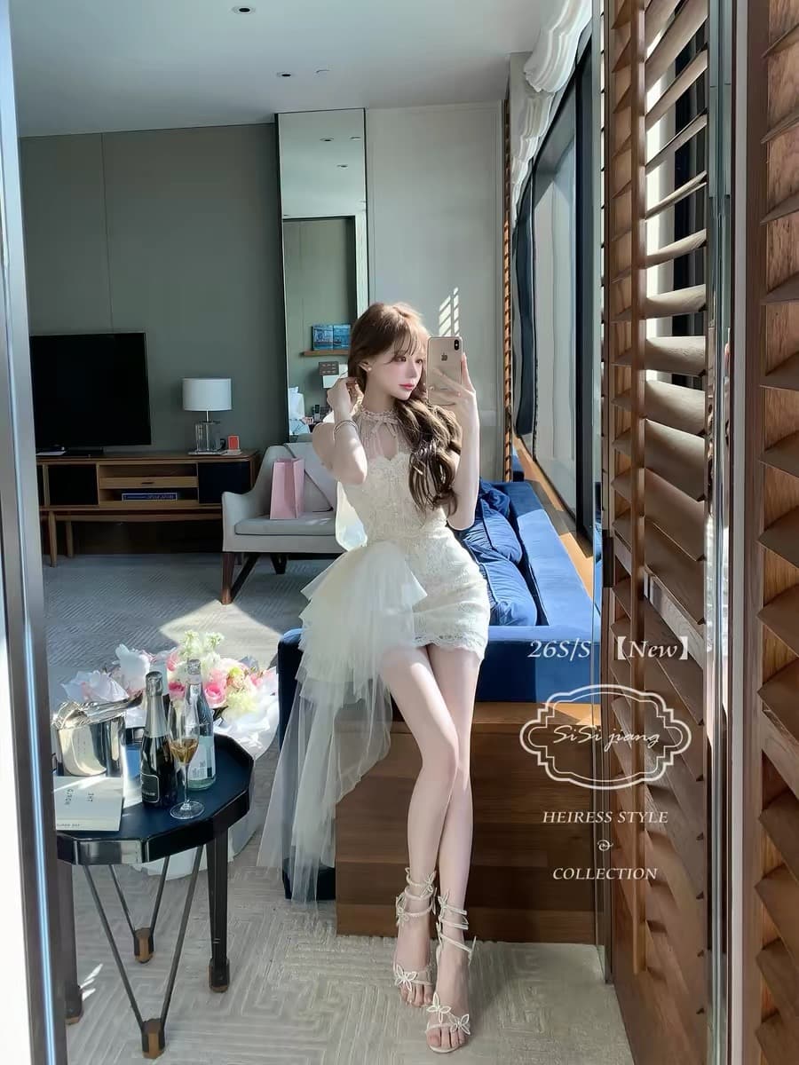sisi jiang 천 골드 돌아 가기 프랑스식 레트로 레이스 레이스 몸매 가꾸기 허리 수축 타이트 스커트 끌기 꼬리 드레스 이미지 3
