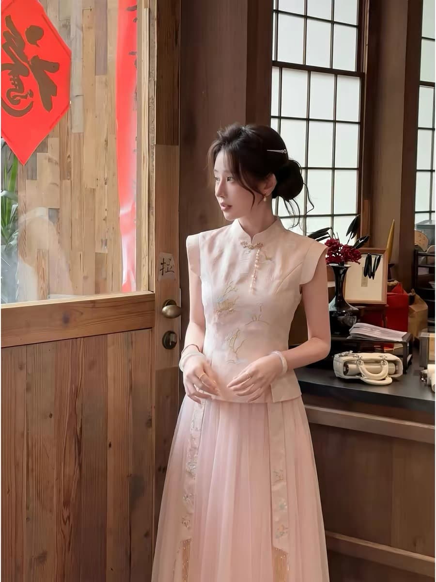 파빌리온 와우 천국 궁전 큐 새로운 중식 자수 맨위 망사 말 얼굴 치마 세트 2026 새로운 국풍 여성 의류 이미지 2