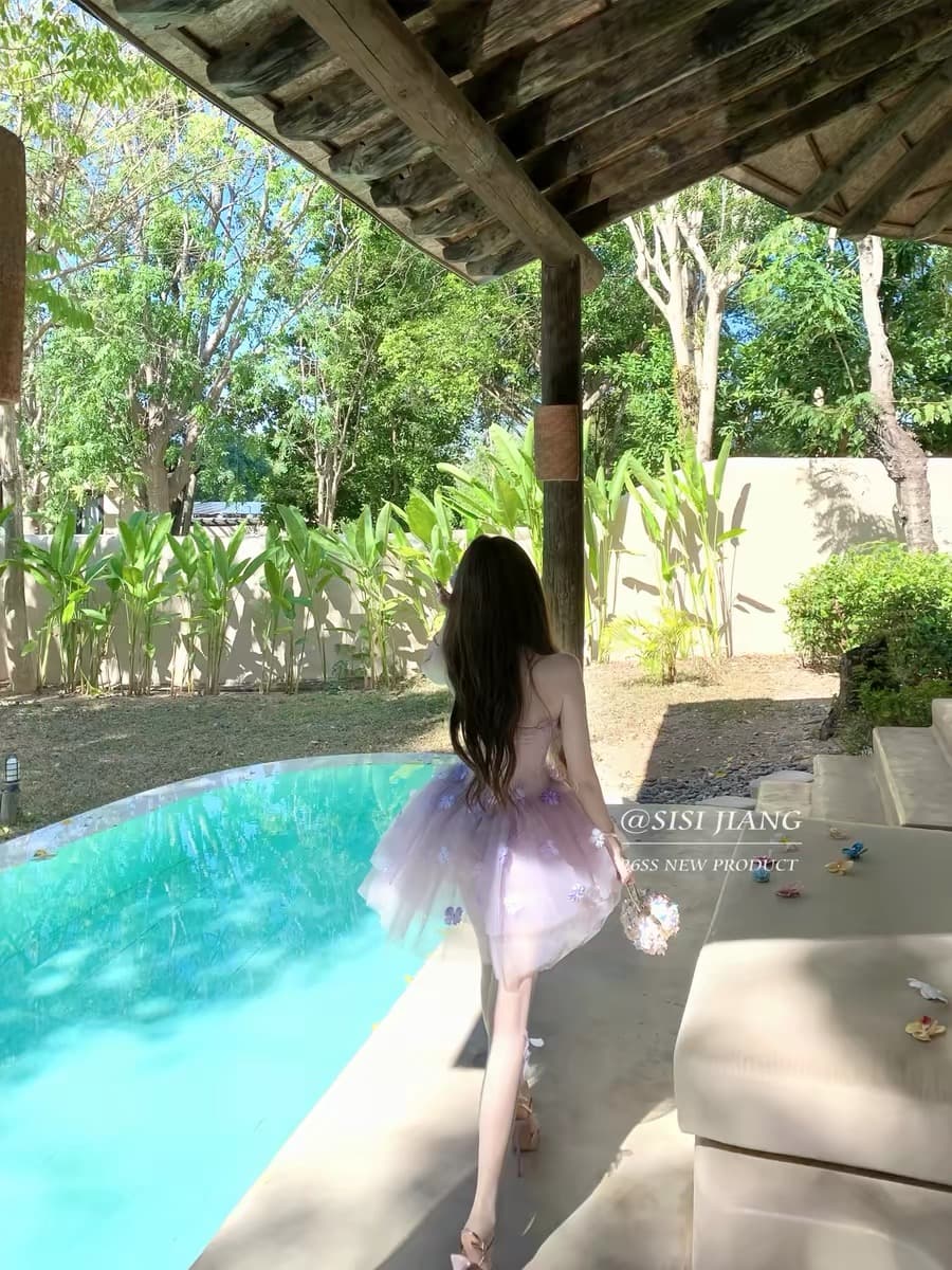 sisi jiang 보라색 안개 요정 순수한 욕망 요정 가스 달콤함 3 차원 꽃 생선뼈 허리 수축 한 마디 퍼프 스커트 이미지 2