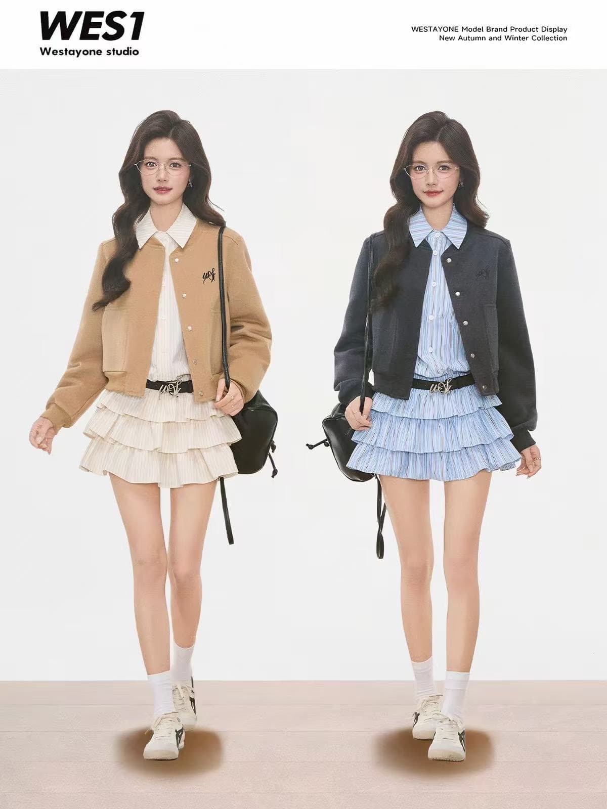 모직 야구 유니폼 짧은 여성 코트 작은 키 셔츠 허리 수축 케이크 드레스