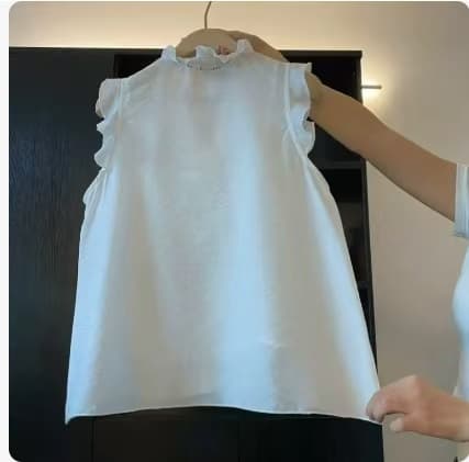 보존 섹션 추천 디자인 센스 프릴 패치워크 V넥 작은 날다 소매 쉬폰 여성 셔츠 여름 2026 새로운 트렌디 상세 이미지 3