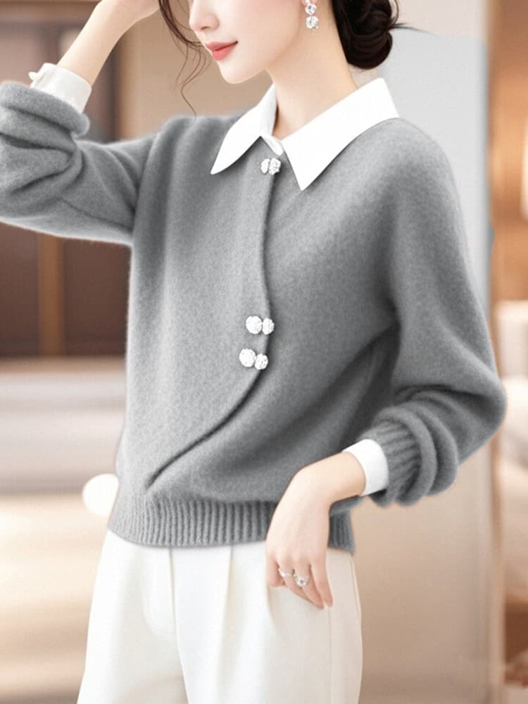 디자인 센스 겨울 잘 생긴 ~ 중 인사이드 가져 가라. 두꺼운 새로운 중식 회색 스웨터 캐주얼 기본 셔츠 여성 페이크 레이어드 맨위 상세 이미지 6