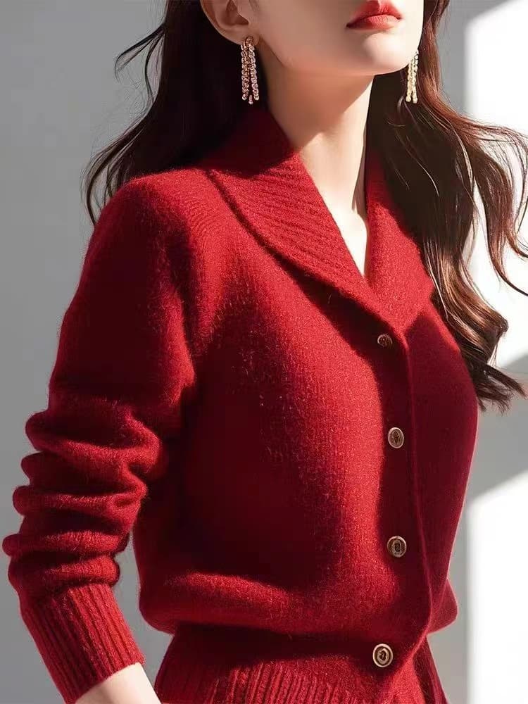 2026 년 겨울 디자인 센스 작은 대중 폴로 칼라 스웨터 Chic 고유 한 부드러운 찹쌀 느긋한 바람 고급 센스 니트 오픈 가디건 상세 이미지 5