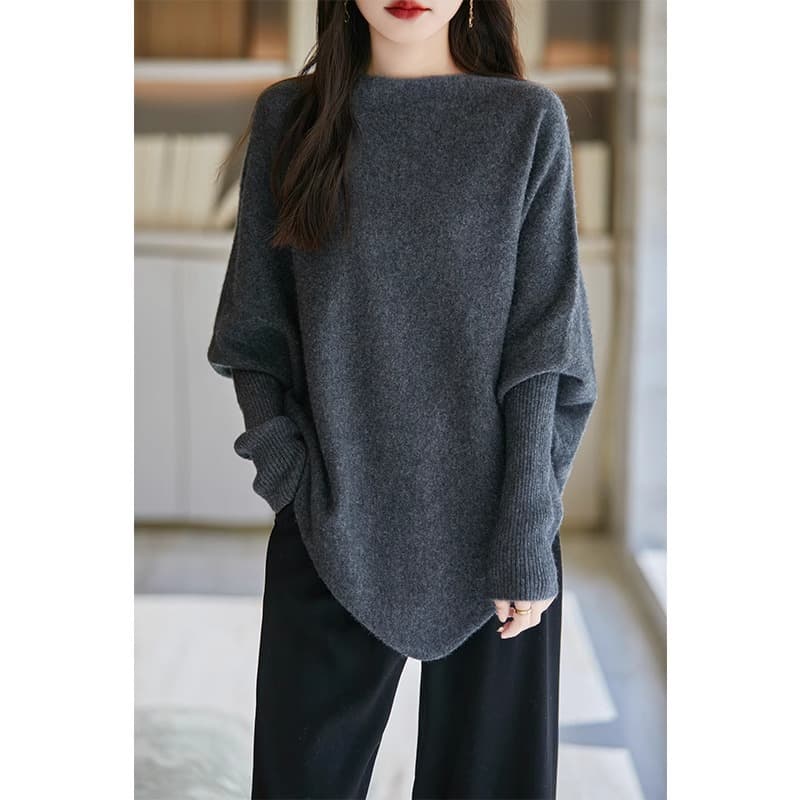 2026 느긋한 바람 봄 가을 외출용 셔츠 불규칙 망토 맨위 여성 박쥐 셔츠 디자인 센스 니트 가을 겨울 스웨터 상세 이미지 1