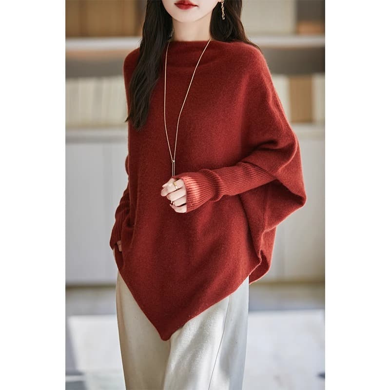 2026 느긋한 바람 봄 가을 외출용 셔츠 불규칙 망토 맨위 여성 박쥐 셔츠 디자인 센스 니트 가을 겨울 스웨터 상세 이미지 4