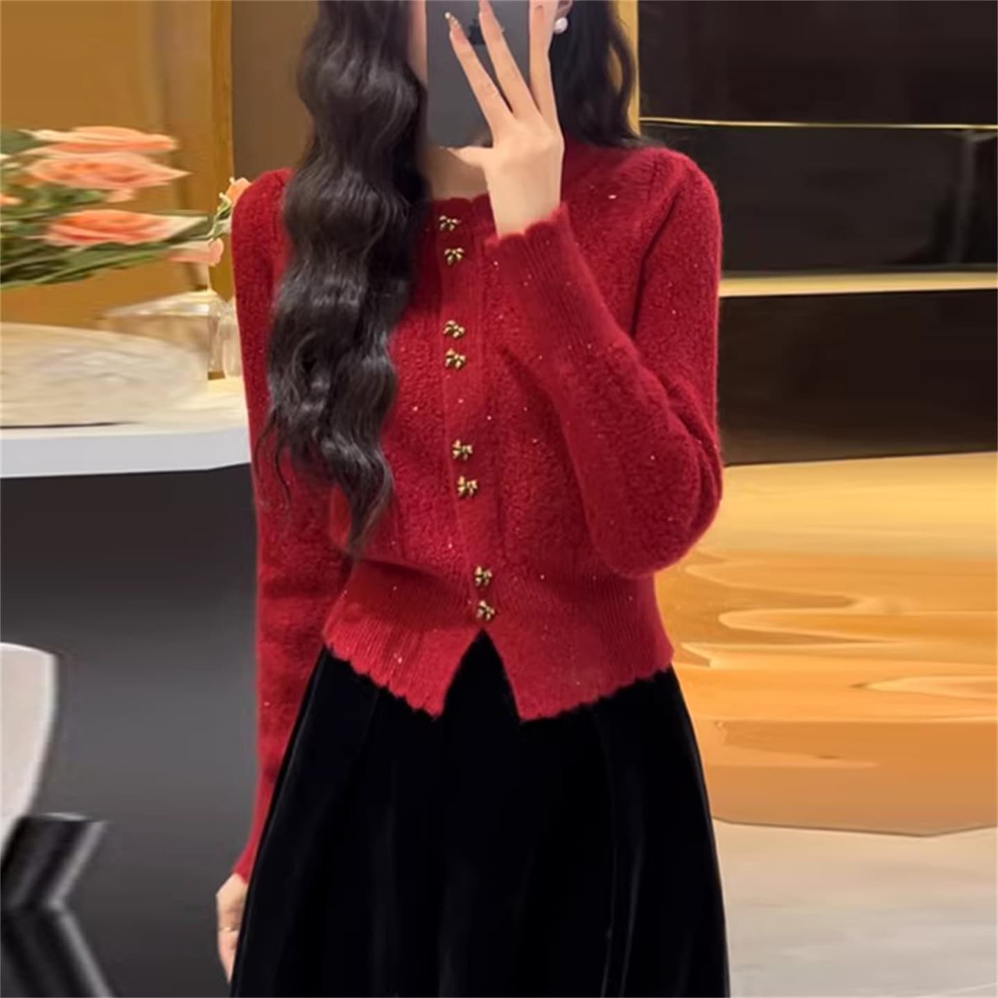 2026 가을 작은 샤넬 스타일 나비 골드 버클 스웨터 여자 부주의 한 외국 가스 게으른 바람 긴팔 단색 다용도 니트 스웨터 맨위 이미지 5