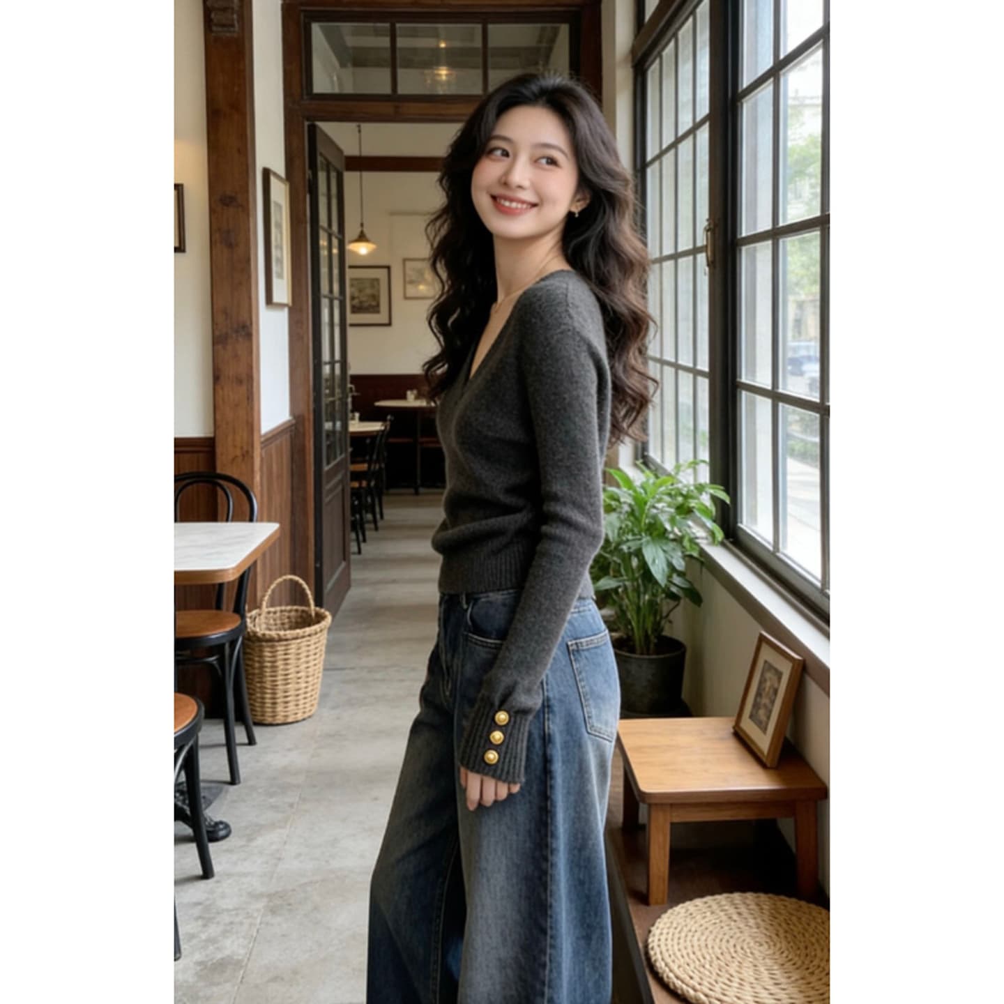 부드러운 바람 고급 센스 슈퍼 잘 생긴 V넥 허리 수축 몸매 가꾸기 스웨터 슈퍼 화재 작은 대중 아니요 명중 섹션 맨위 2026 겨울 상세 이미지 2